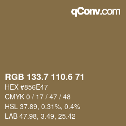 カラーコード: RGB 133.7 110.6 71 | qconv.com