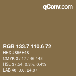 カラーコード: RGB 133.7 110.6 72 | qconv.com