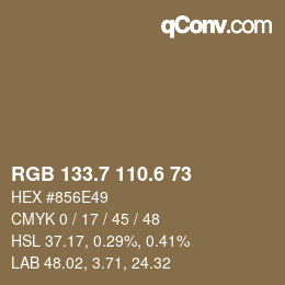 カラーコード: RGB 133.7 110.6 73 | qconv.com