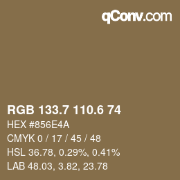 カラーコード: RGB 133.7 110.6 74 | qconv.com