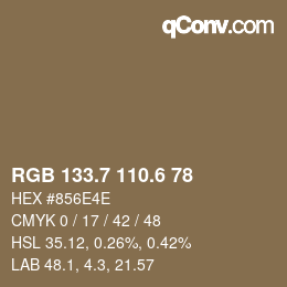 カラーコード: RGB 133.7 110.6 78 | qconv.com