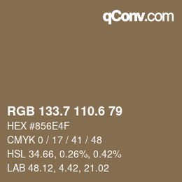 カラーコード: RGB 133.7 110.6 79 | qconv.com