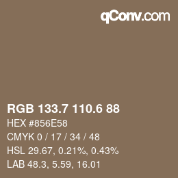 カラーコード: RGB 133.7 110.6 88 | qconv.com