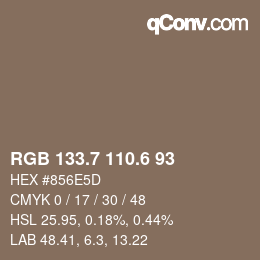 カラーコード: RGB 133.7 110.6 93 | qconv.com