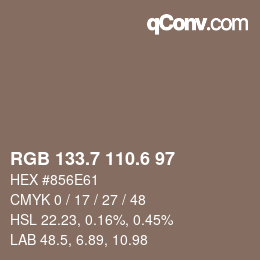 カラーコード: RGB 133.7 110.6 97 | qconv.com