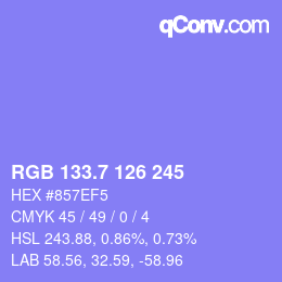 カラーコード: RGB 133.7 126 245 | qconv.com