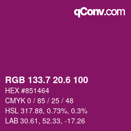 カラーコード: RGB 133.7 20.6 100 | qconv.com