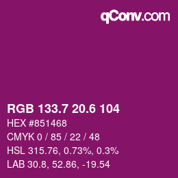 カラーコード: RGB 133.7 20.6 104 | qconv.com