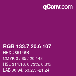 カラーコード: RGB 133.7 20.6 107 | qconv.com