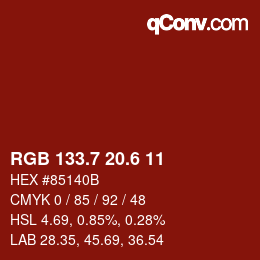 カラーコード: RGB 133.7 20.6 11 | qconv.com