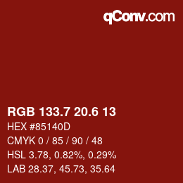 カラーコード: RGB 133.7 20.6 13 | qconv.com