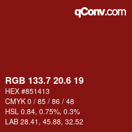 カラーコード: RGB 133.7 20.6 19 | qconv.com