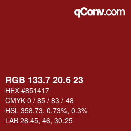 カラーコード: RGB 133.7 20.6 23 | qconv.com