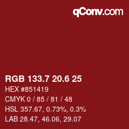 カラーコード: RGB 133.7 20.6 25 | qconv.com