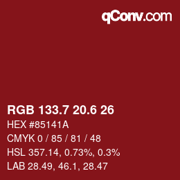 カラーコード: RGB 133.7 20.6 26 | qconv.com