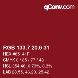 カラーコード: RGB 133.7 20.6 31 | qconv.com