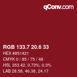 カラーコード: RGB 133.7 20.6 33 | qconv.com