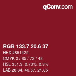 カラーコード: RGB 133.7 20.6 37 | qconv.com
