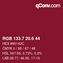 カラーコード: RGB 133.7 20.6 44 | qconv.com