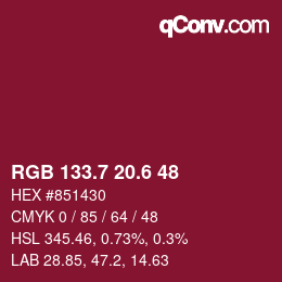 カラーコード: RGB 133.7 20.6 48 | qconv.com
