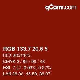 カラーコード: RGB 133.7 20.6 5 | qconv.com