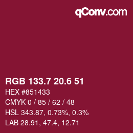 カラーコード: RGB 133.7 20.6 51 | qconv.com