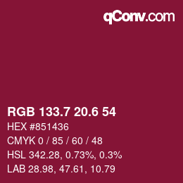 カラーコード: RGB 133.7 20.6 54 | qconv.com