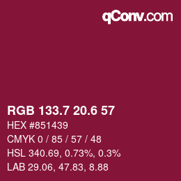 カラーコード: RGB 133.7 20.6 57 | qconv.com