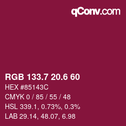 カラーコード: RGB 133.7 20.6 60 | qconv.com