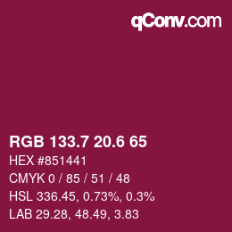 カラーコード: RGB 133.7 20.6 65 | qconv.com