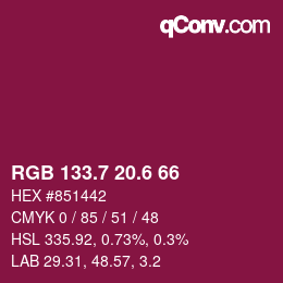 カラーコード: RGB 133.7 20.6 66 | qconv.com