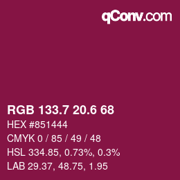カラーコード: RGB 133.7 20.6 68 | qconv.com