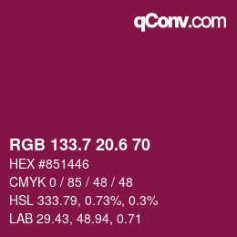 カラーコード: RGB 133.7 20.6 70 | qconv.com