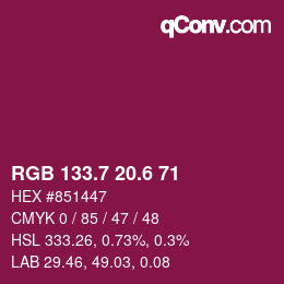 カラーコード: RGB 133.7 20.6 71 | qconv.com