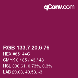 カラーコード: RGB 133.7 20.6 76 | qconv.com
