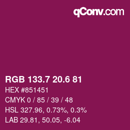 カラーコード: RGB 133.7 20.6 81 | qconv.com