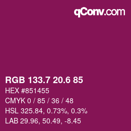 カラーコード: RGB 133.7 20.6 85 | qconv.com