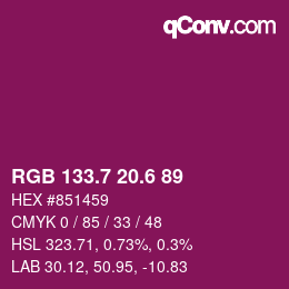 カラーコード: RGB 133.7 20.6 89 | qconv.com