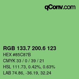 カラーコード: RGB 133.7 200.6 123 | qconv.com