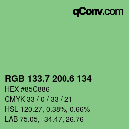 カラーコード: RGB 133.7 200.6 134 | qconv.com