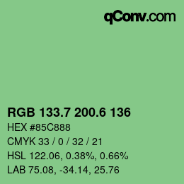 カラーコード: RGB 133.7 200.6 136 | qconv.com