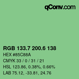 カラーコード: RGB 133.7 200.6 138 | qconv.com