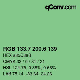 カラーコード: RGB 133.7 200.6 139 | qconv.com
