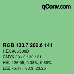 カラーコード: RGB 133.7 200.6 141 | qconv.com