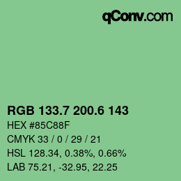 カラーコード: RGB 133.7 200.6 143 | qconv.com