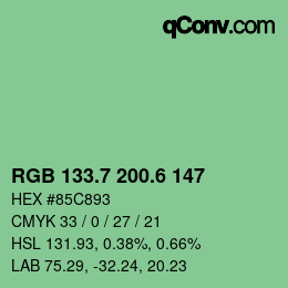 カラーコード: RGB 133.7 200.6 147 | qconv.com
