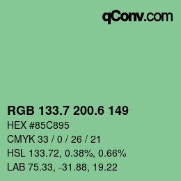 カラーコード: RGB 133.7 200.6 149 | qconv.com
