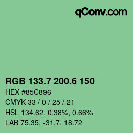カラーコード: RGB 133.7 200.6 150 | qconv.com