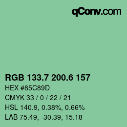 カラーコード: RGB 133.7 200.6 157 | qconv.com