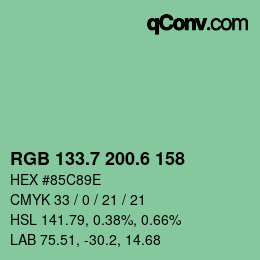 カラーコード: RGB 133.7 200.6 158 | qconv.com